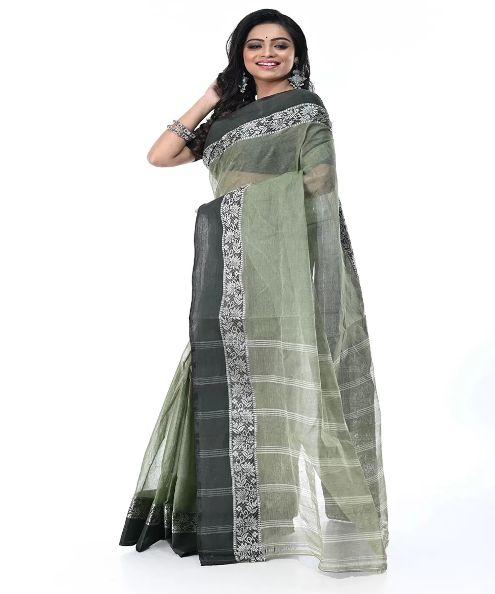 Dark green black handwoven cotton tangail saree