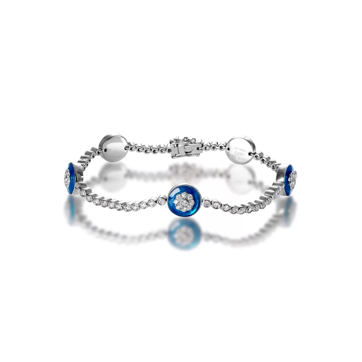 Diamond Evil Eye Protection Bracelet Round Brilliant Bezel 14k White Gold