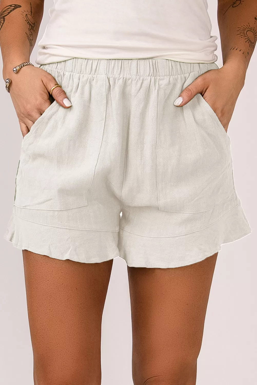 Elastic Waist Pocketed Shorts