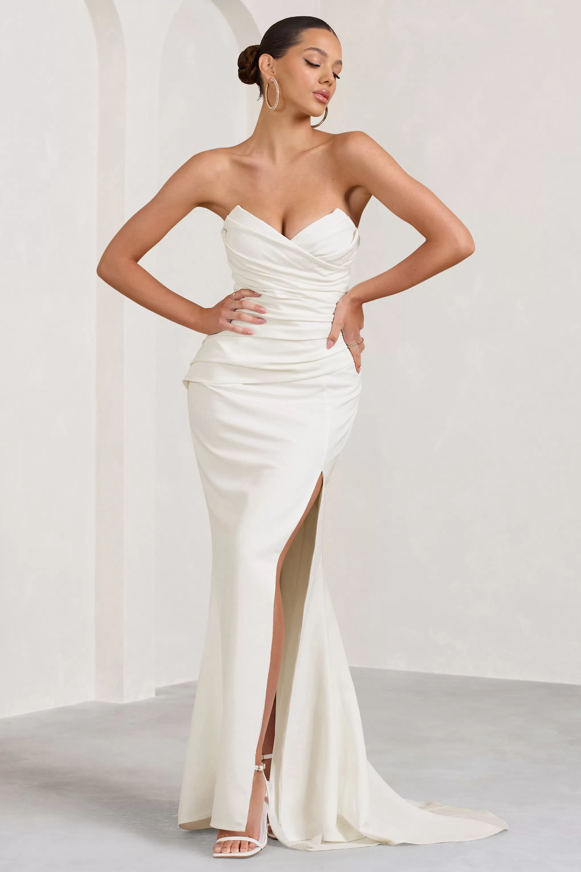 Elene | White Pleated Split Fishtail Maxi Dress