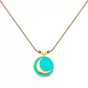 Enamel Charm Necklace - Aqua Crescent Moon