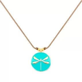 Enamel Charm Necklace - Aqua Dragonfly