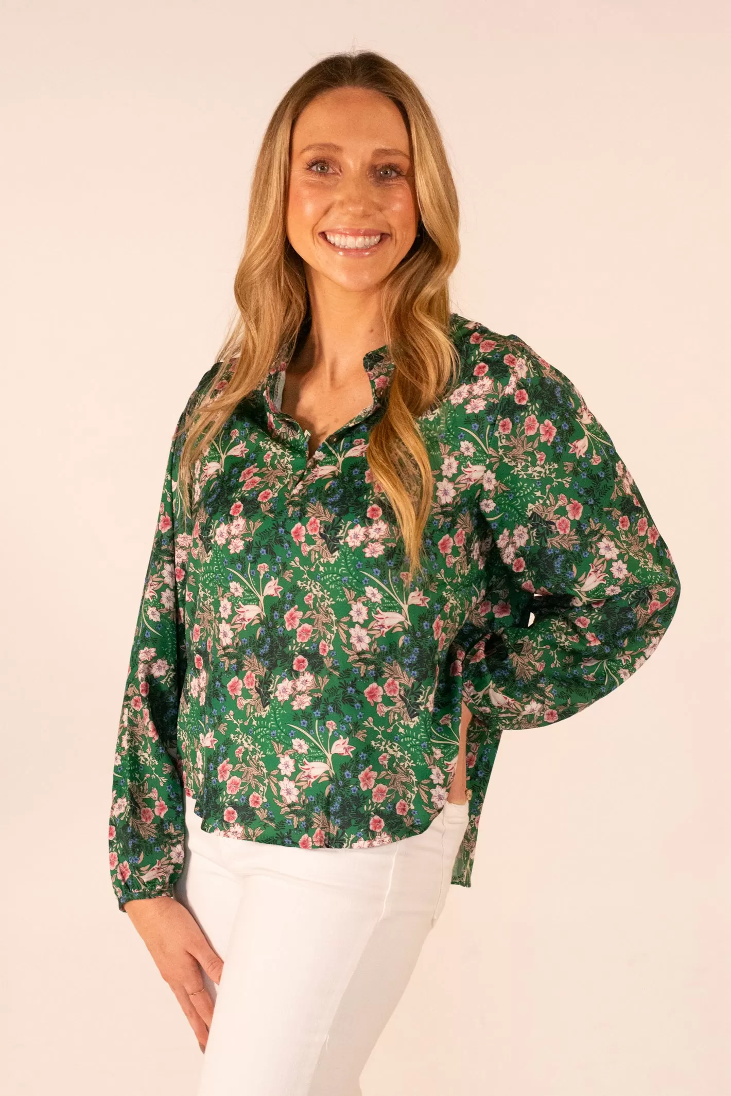 Erase the Past Green Floral Blouse