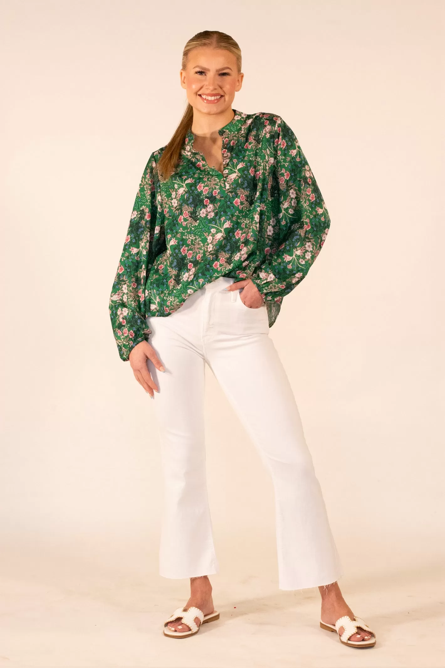 Erase the Past Green Floral Blouse