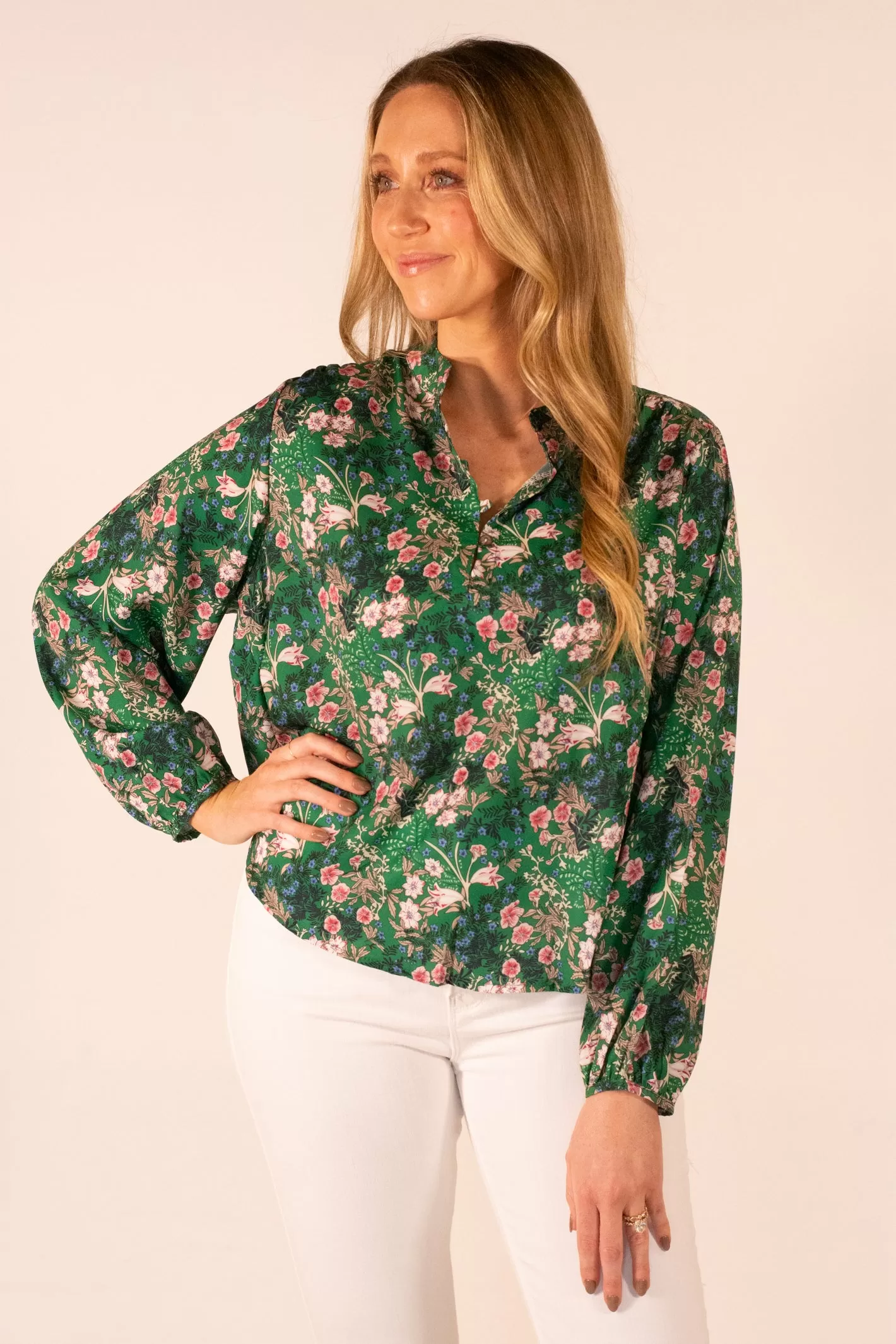 Erase the Past Green Floral Blouse