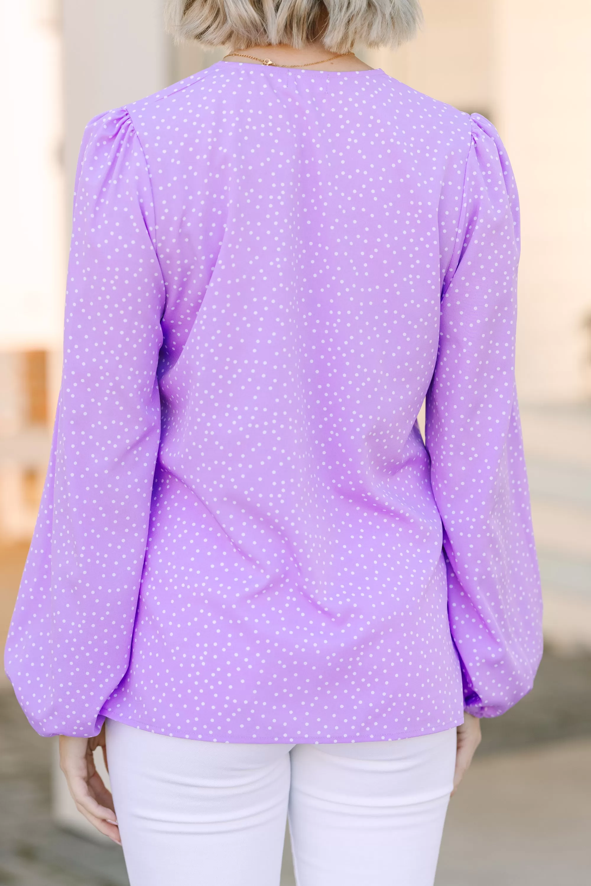 Falling For You Lavender Polka Dot Blouse