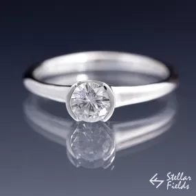 Forever Brilliant Round Moissanite Half Bezel Solitaire Engagement Ring