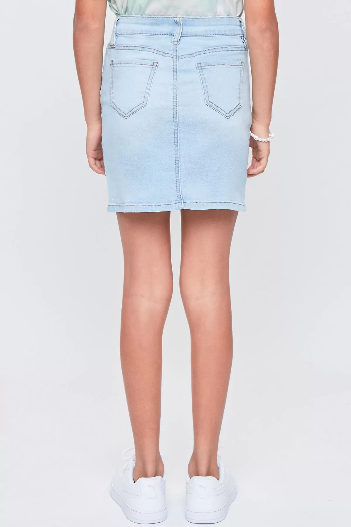 Girls' Essential High-Rise Basic Denim Skirt-Distressed