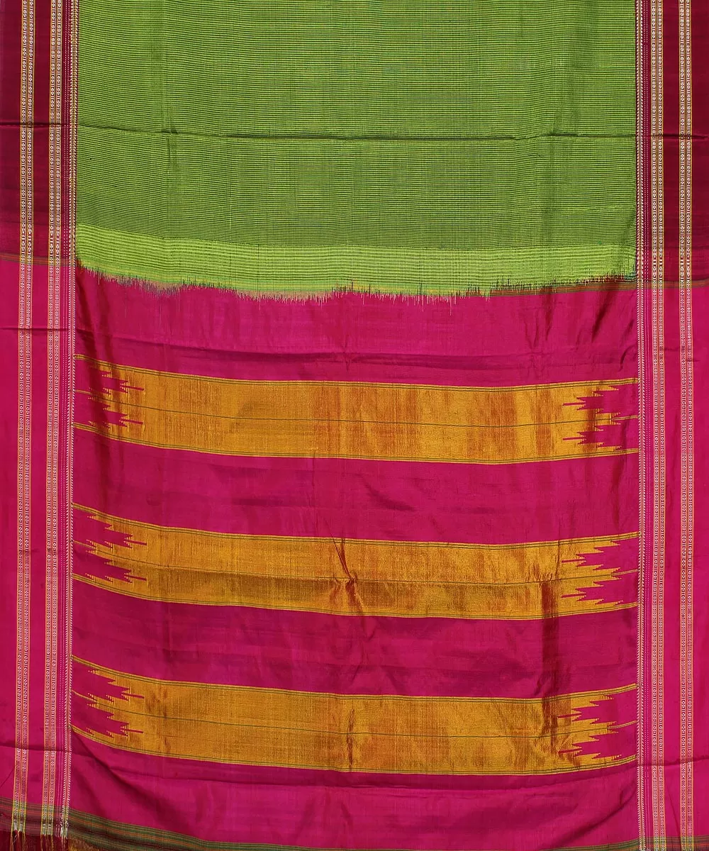 Green check pink gayatri border handloom ilkal cotton art silk saree