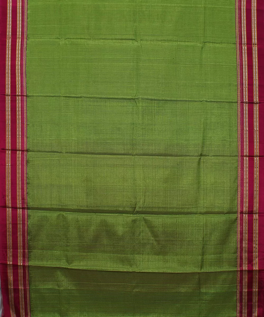 Green check pink gayatri border handloom ilkal cotton art silk saree