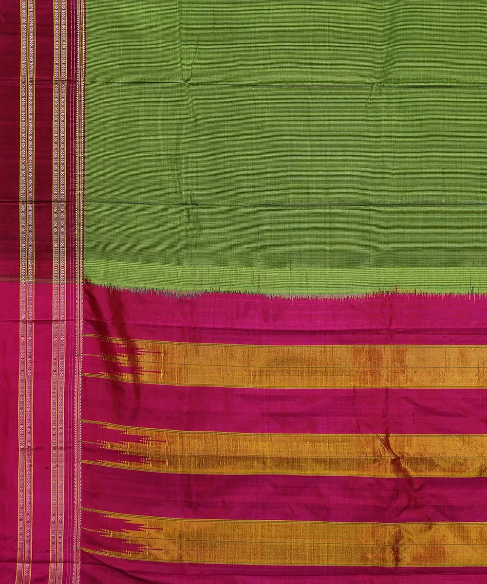 Green check pink gayatri border handloom ilkal cotton art silk saree