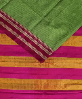 Green check pink gayatri border handloom ilkal cotton art silk saree