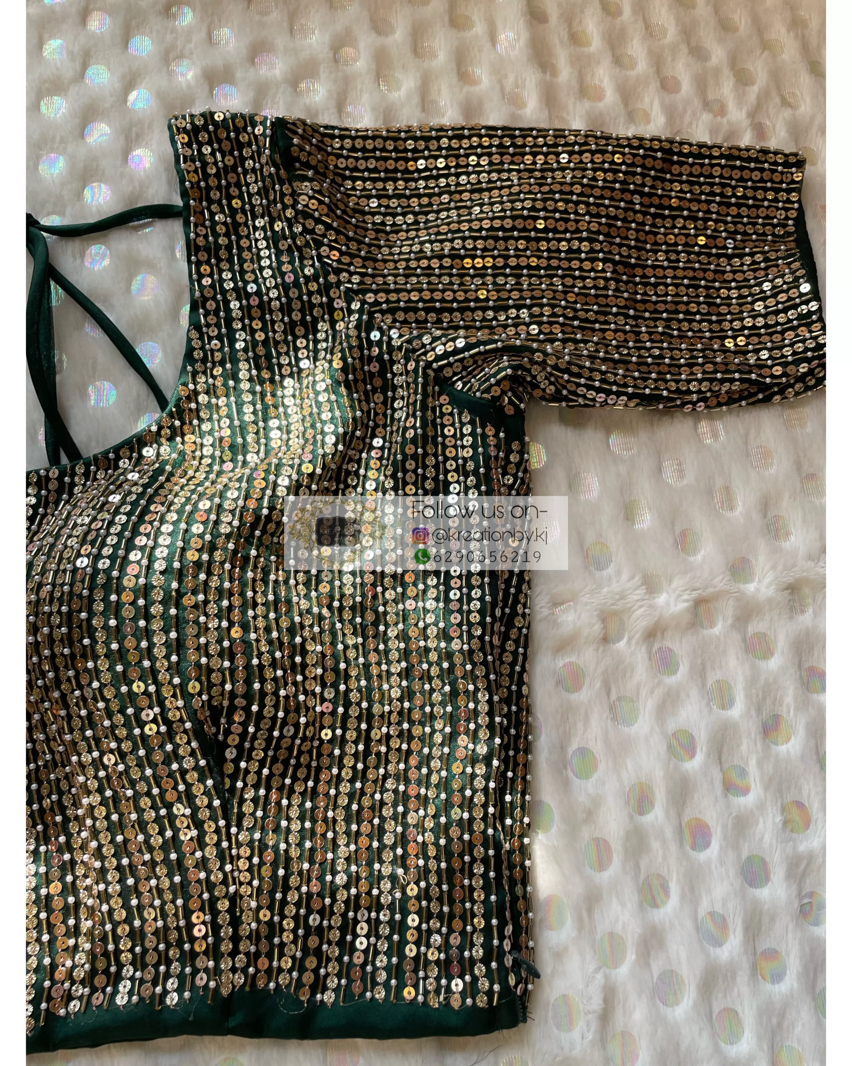 Green Sequins Blouse Piece