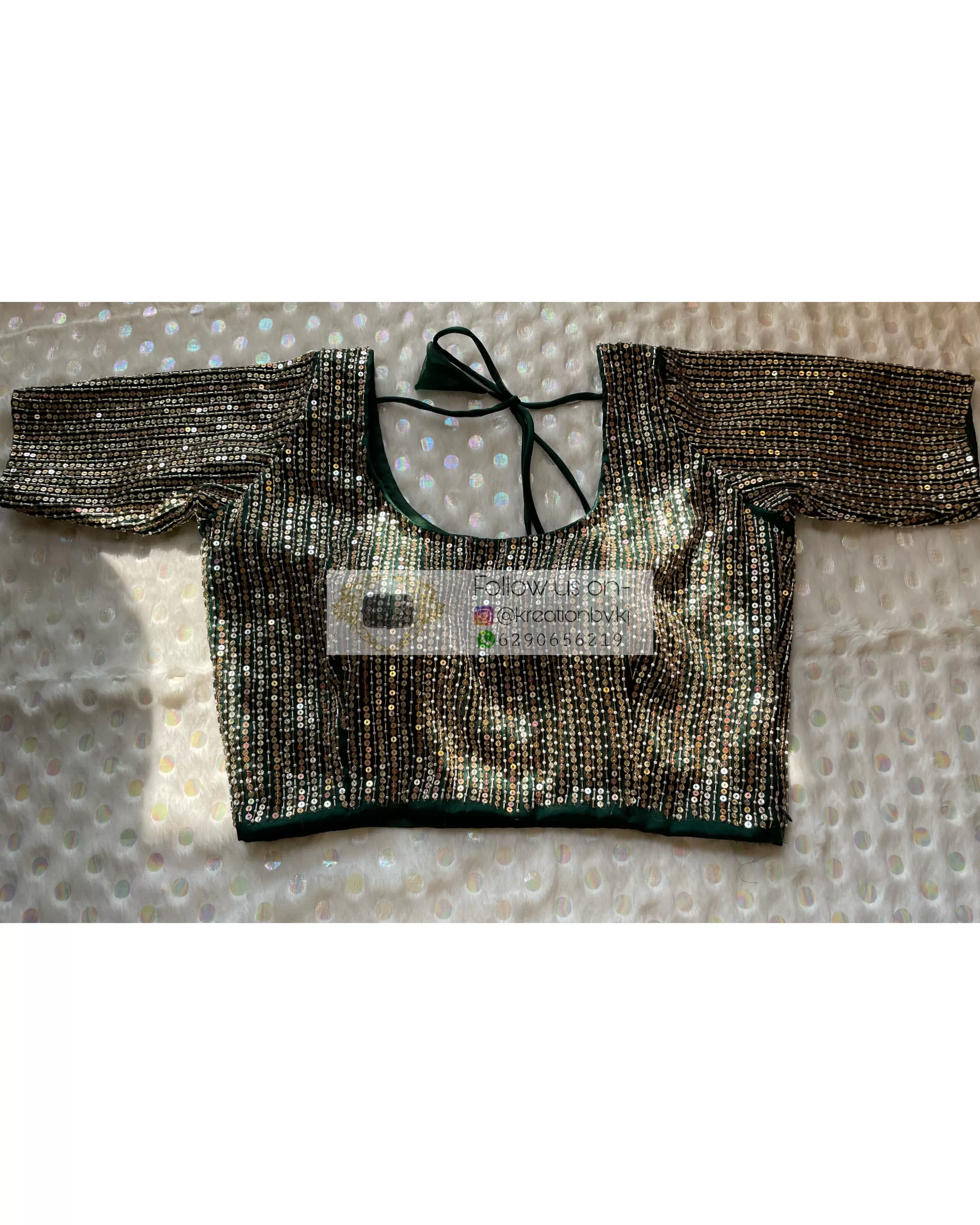 Green Sequins Blouse Piece