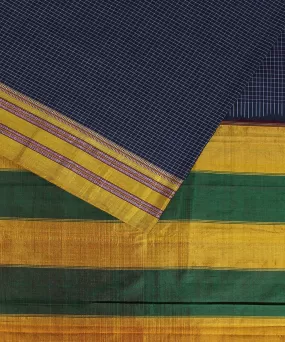 Grey check yellow gayatri border handwoven ilkal cotton silk saree