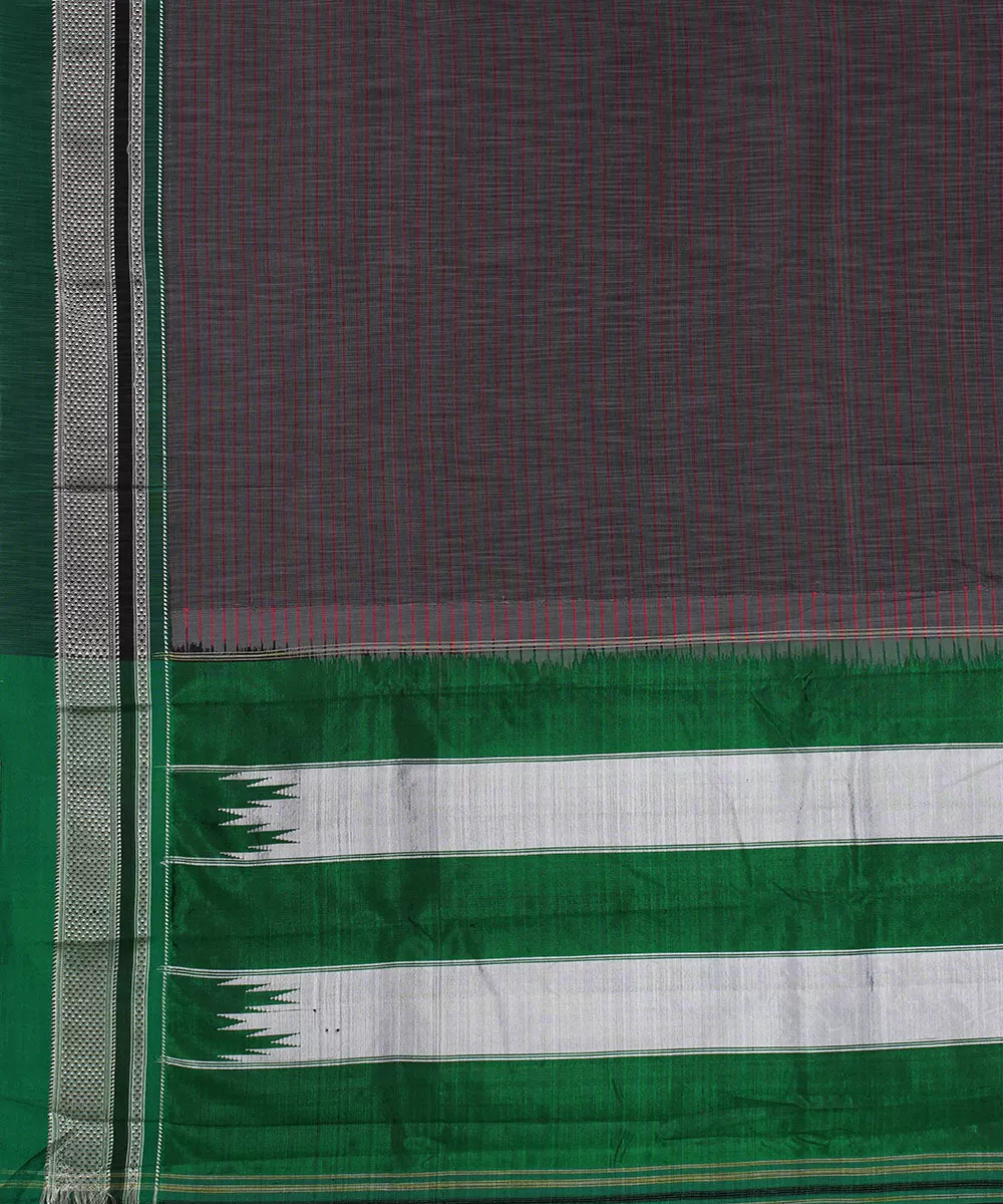 Grey red stripes green chikki paras border ilkal cotton silk saree