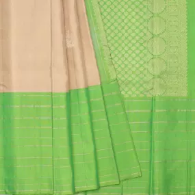 Handwoven Off-white with Green Kanjivaram Silk Saree - 189N008352DSA