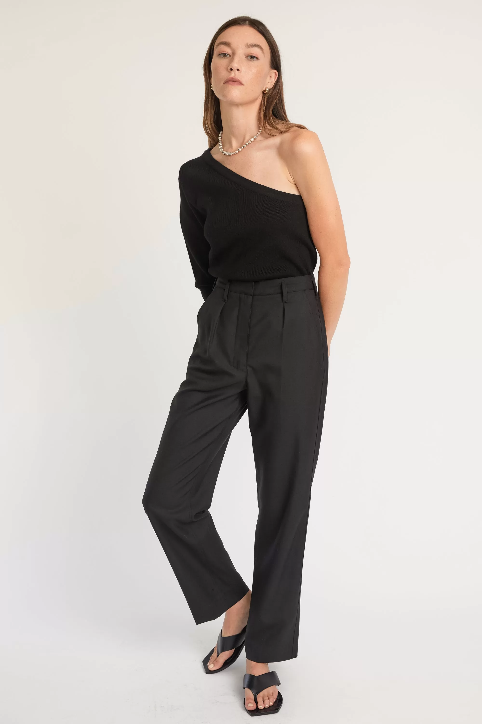 High Waisted Straight Leg Trousers