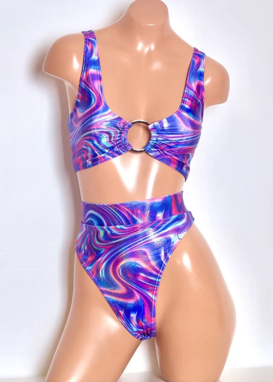 Hologram Ring Swim Top in Blue Swirl