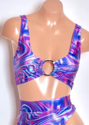 Hologram Ring Swim Top in Blue Swirl