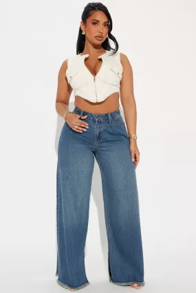 However You Like Pleated Wide Leg Jeans - Dark Wash