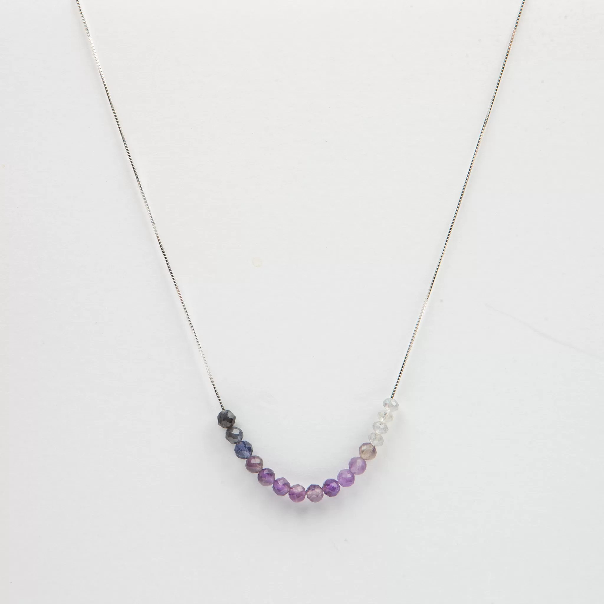 Iolite, Amethyst & Labradorite Adjustable Slide Chain Gemstone Necklace