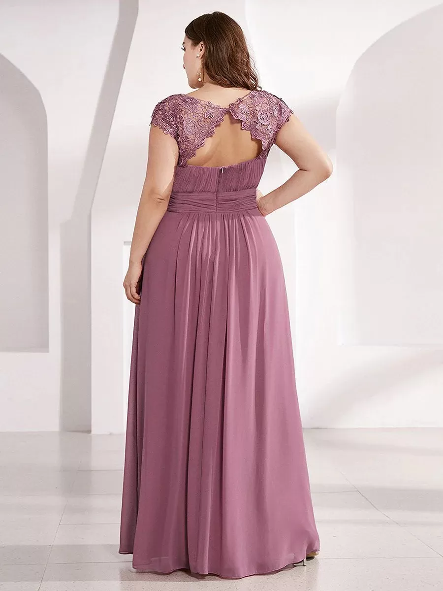 Lace Top Pleated Skirt Plus Size Evening Dresses