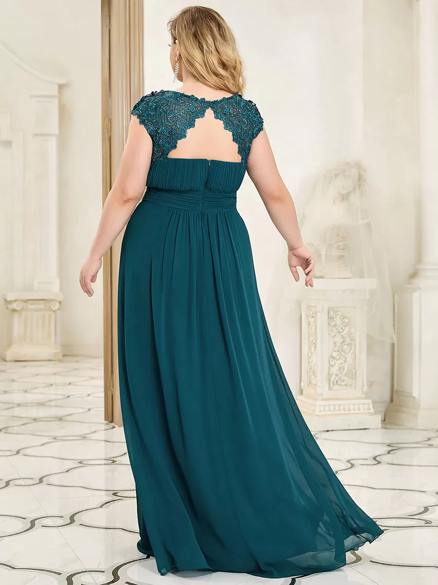 Lace Top Pleated Skirt Plus Size Evening Dresses