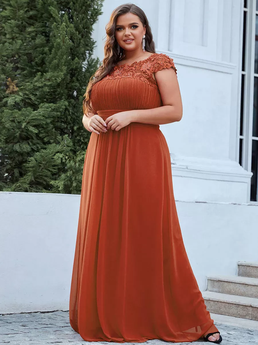 Lace Top Pleated Skirt Plus Size Evening Dresses