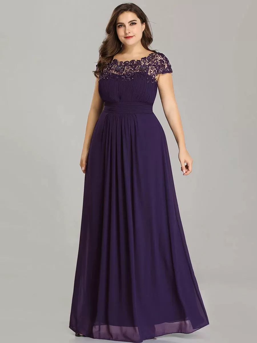 Lace Top Pleated Skirt Plus Size Evening Dresses