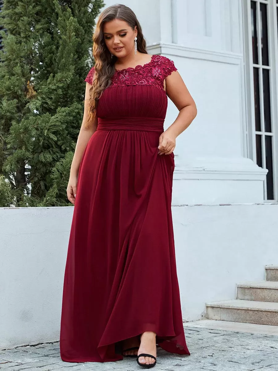 Lace Top Pleated Skirt Plus Size Evening Dresses