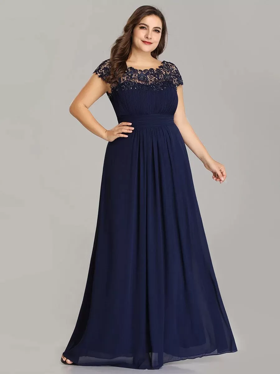 Lace Top Pleated Skirt Plus Size Evening Dresses