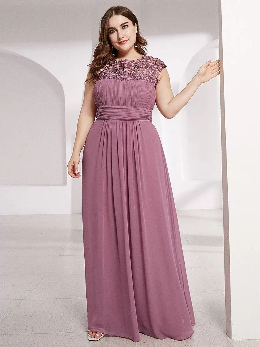 Lace Top Pleated Skirt Plus Size Evening Dresses