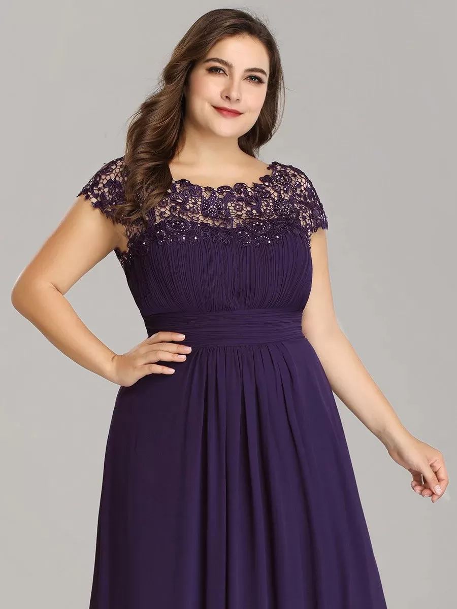 Lace Top Pleated Skirt Plus Size Evening Dresses