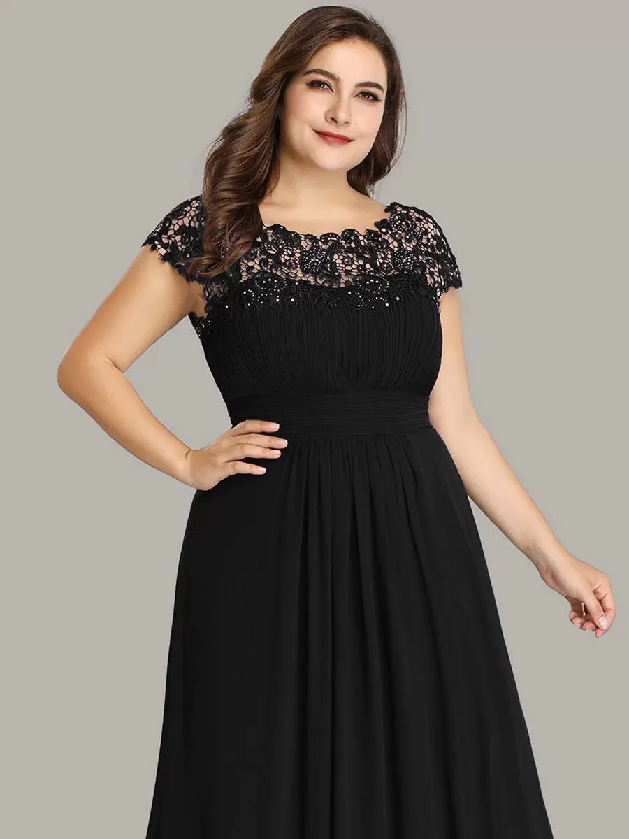 Lace Top Pleated Skirt Plus Size Evening Dresses