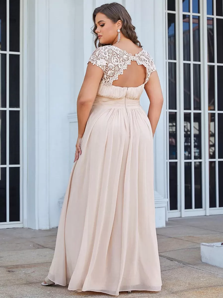 Lace Top Pleated Skirt Plus Size Evening Dresses