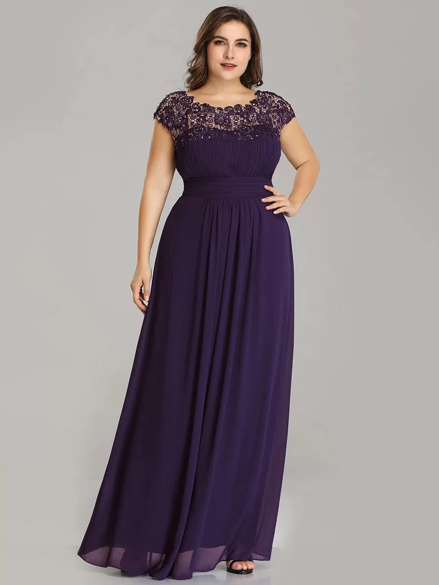 Lace Top Pleated Skirt Plus Size Evening Dresses