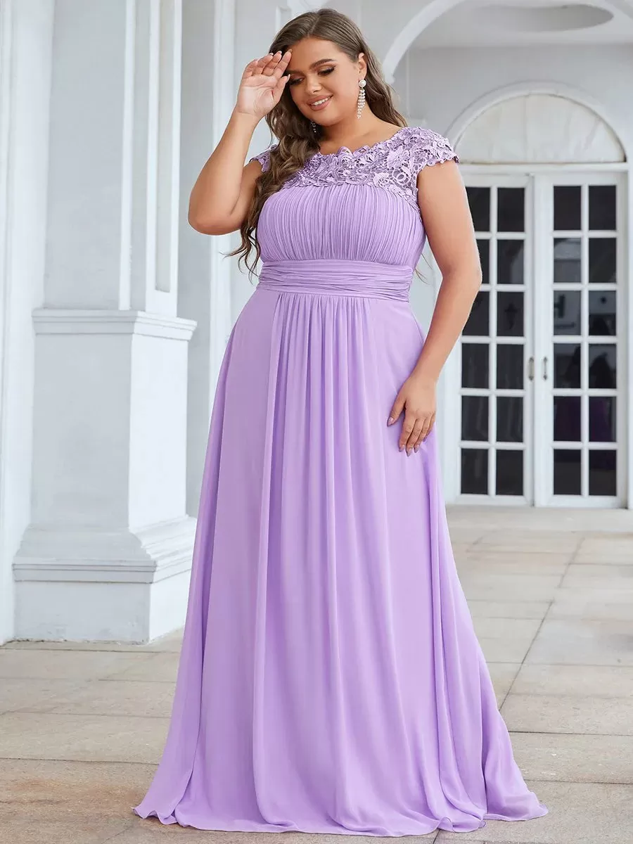 Lace Top Pleated Skirt Plus Size Evening Dresses