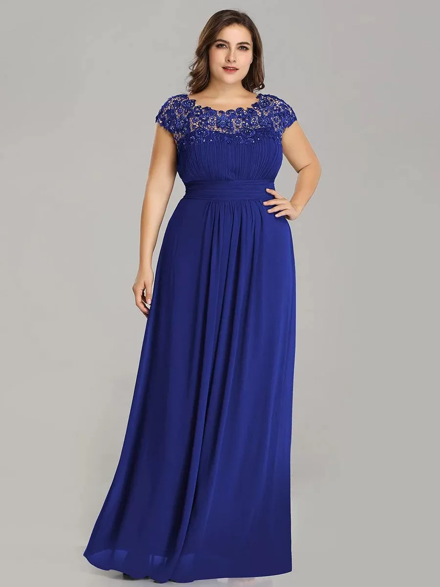 Lace Top Pleated Skirt Plus Size Evening Dresses