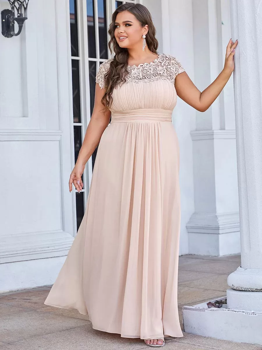 Lace Top Pleated Skirt Plus Size Evening Dresses