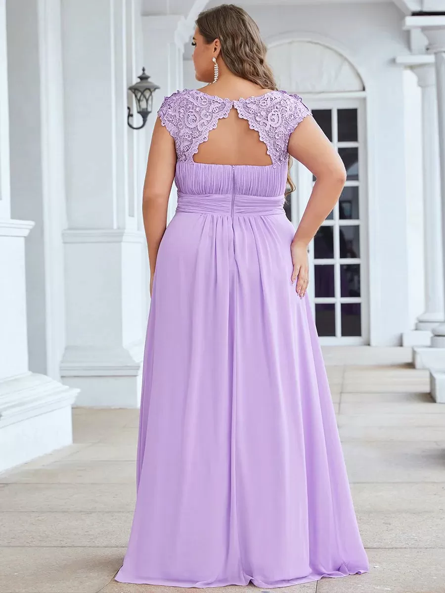 Lace Top Pleated Skirt Plus Size Evening Dresses