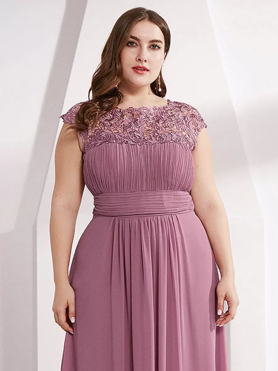 Lace Top Pleated Skirt Plus Size Evening Dresses