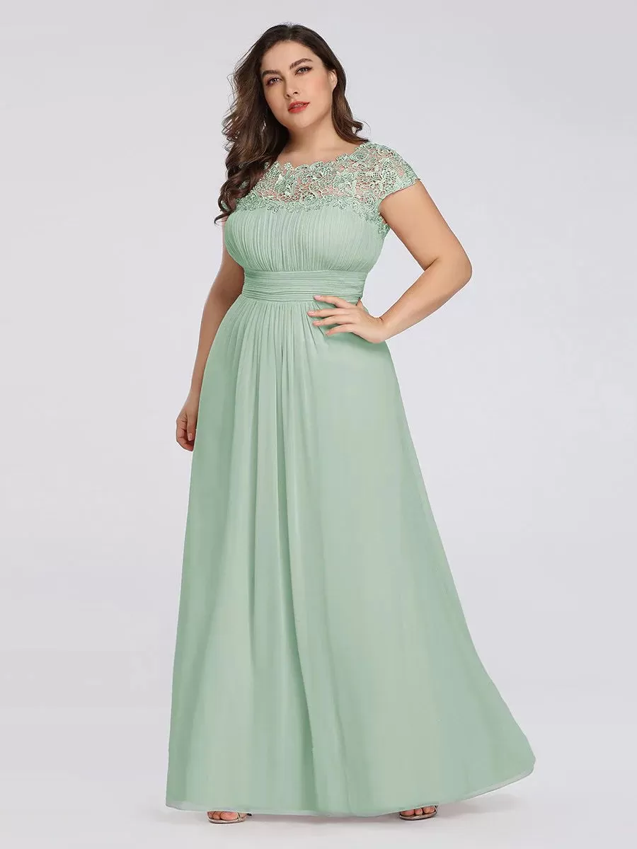 Lace Top Pleated Skirt Plus Size Evening Dresses