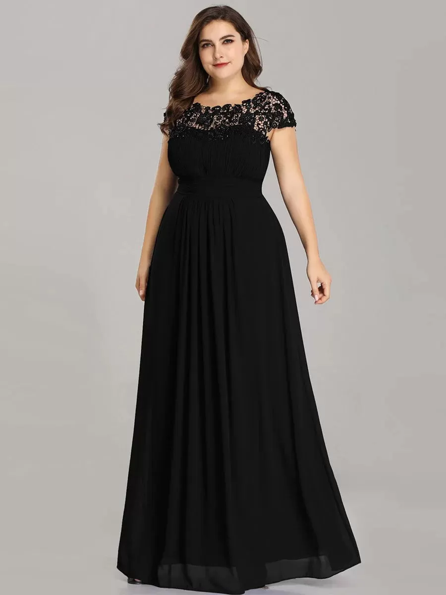 Lace Top Pleated Skirt Plus Size Evening Dresses