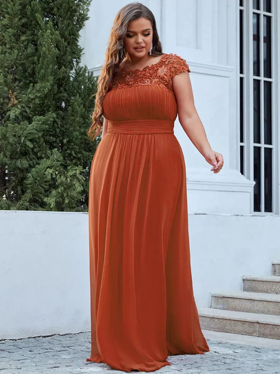 Lace Top Pleated Skirt Plus Size Evening Dresses