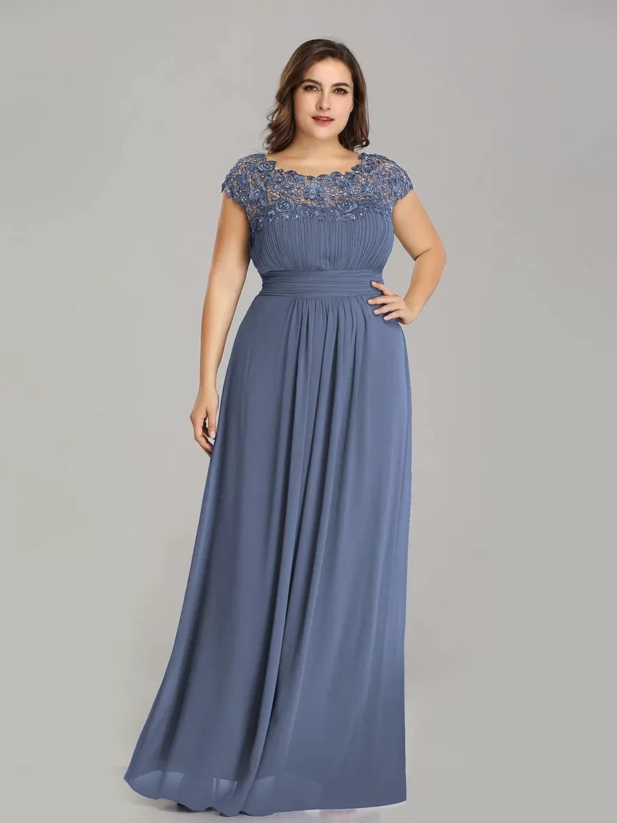 Lace Top Pleated Skirt Plus Size Evening Dresses