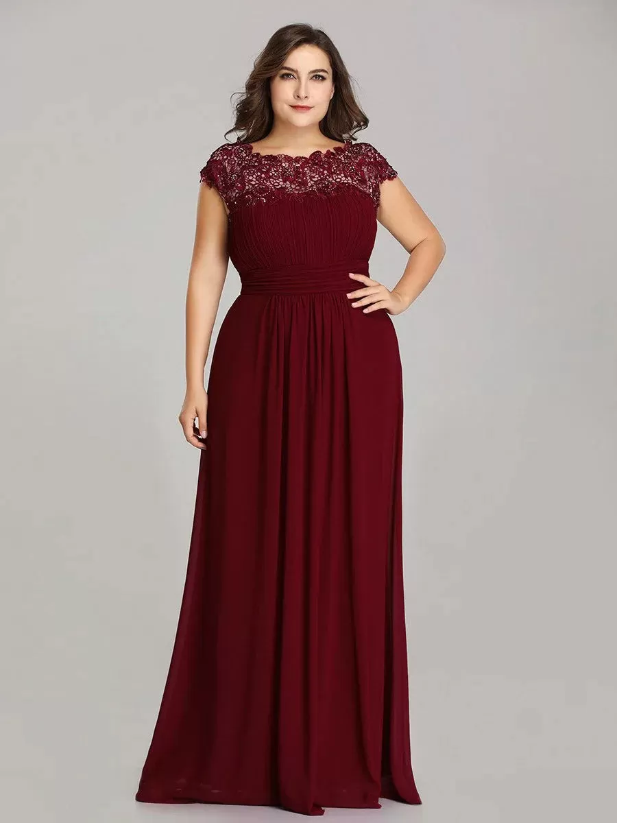 Lace Top Pleated Skirt Plus Size Evening Dresses