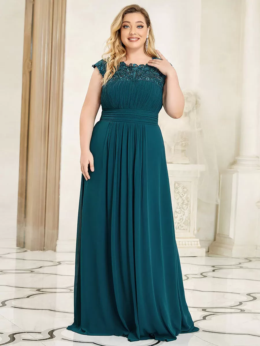 Lace Top Pleated Skirt Plus Size Evening Dresses