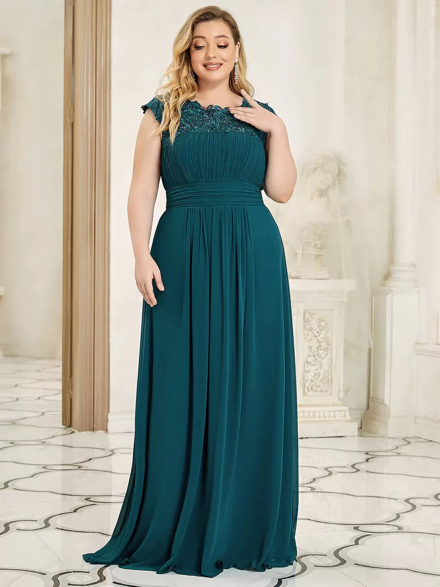 Lace Top Pleated Skirt Plus Size Evening Dresses