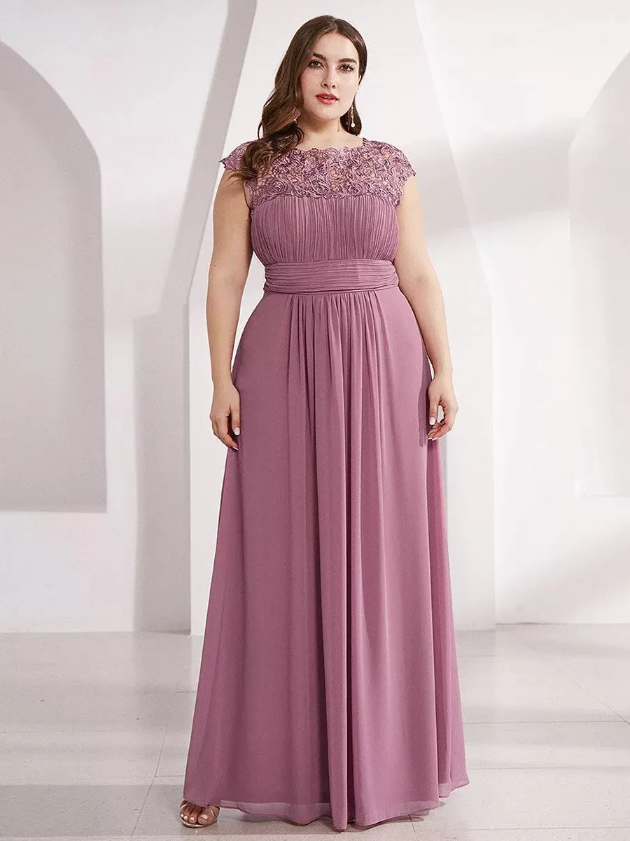 Lace Top Pleated Skirt Plus Size Evening Dresses